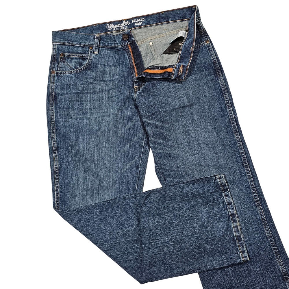 Wrangler Retro Relaxed Boot Jeans Mens 36x32 Blue Denim Western Cowboy Rodeo